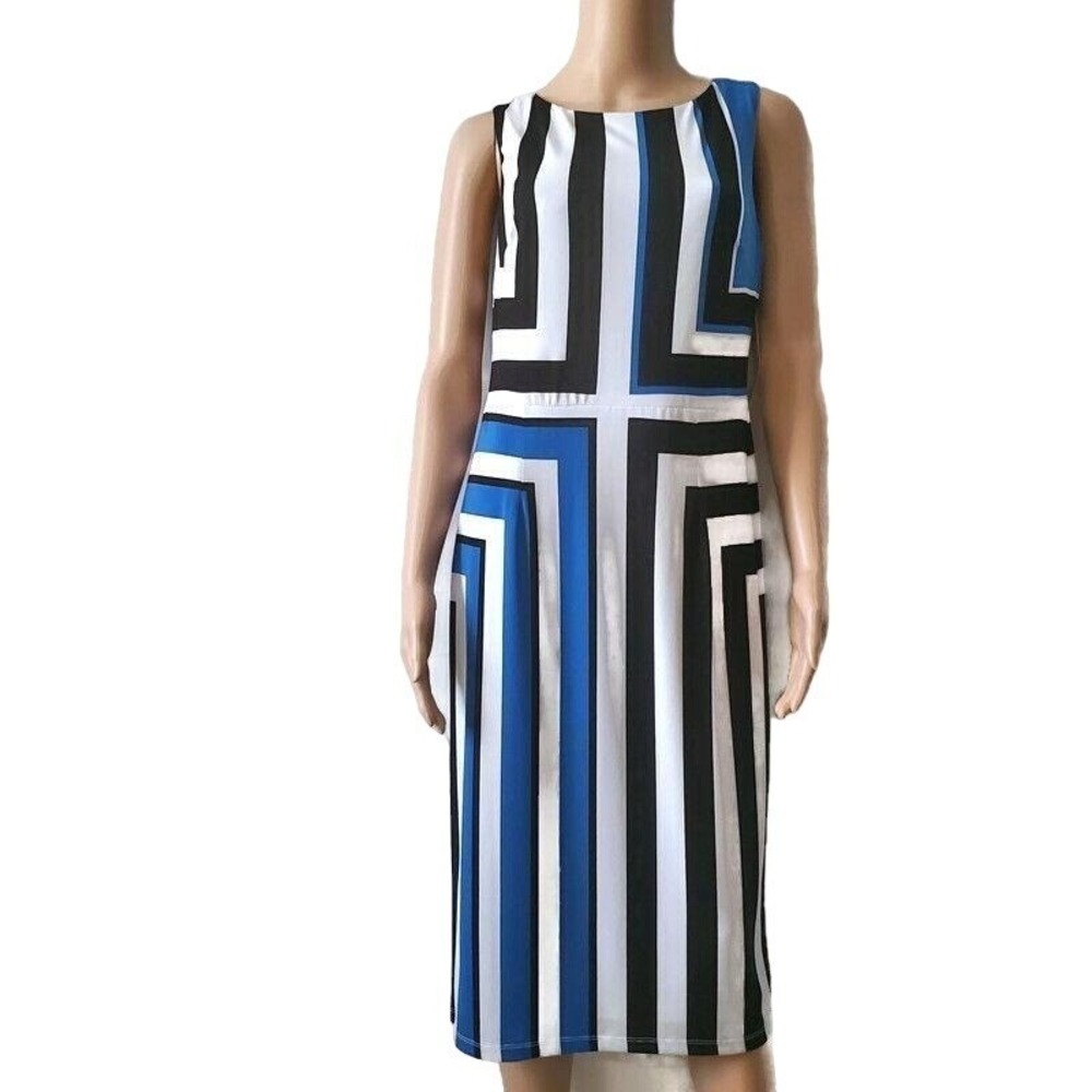 Maggy London Womens Stripe Printed Sleeveless Sheath Jersey Midi Dress Sz 10 NWT - Picture 4 of 14